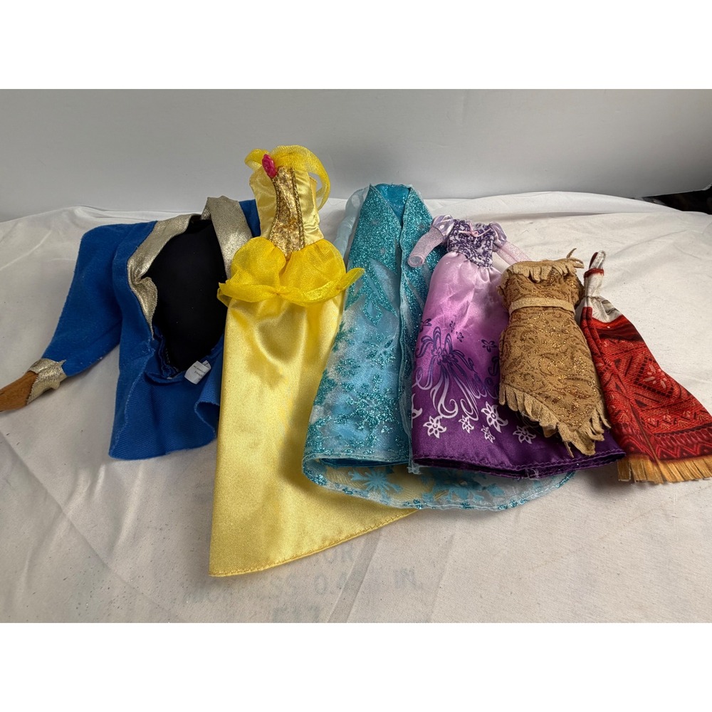 6 Disney Princess Barbie Doll Clothes Belle Elsa Rapunzel Pocahontas Moana Beast